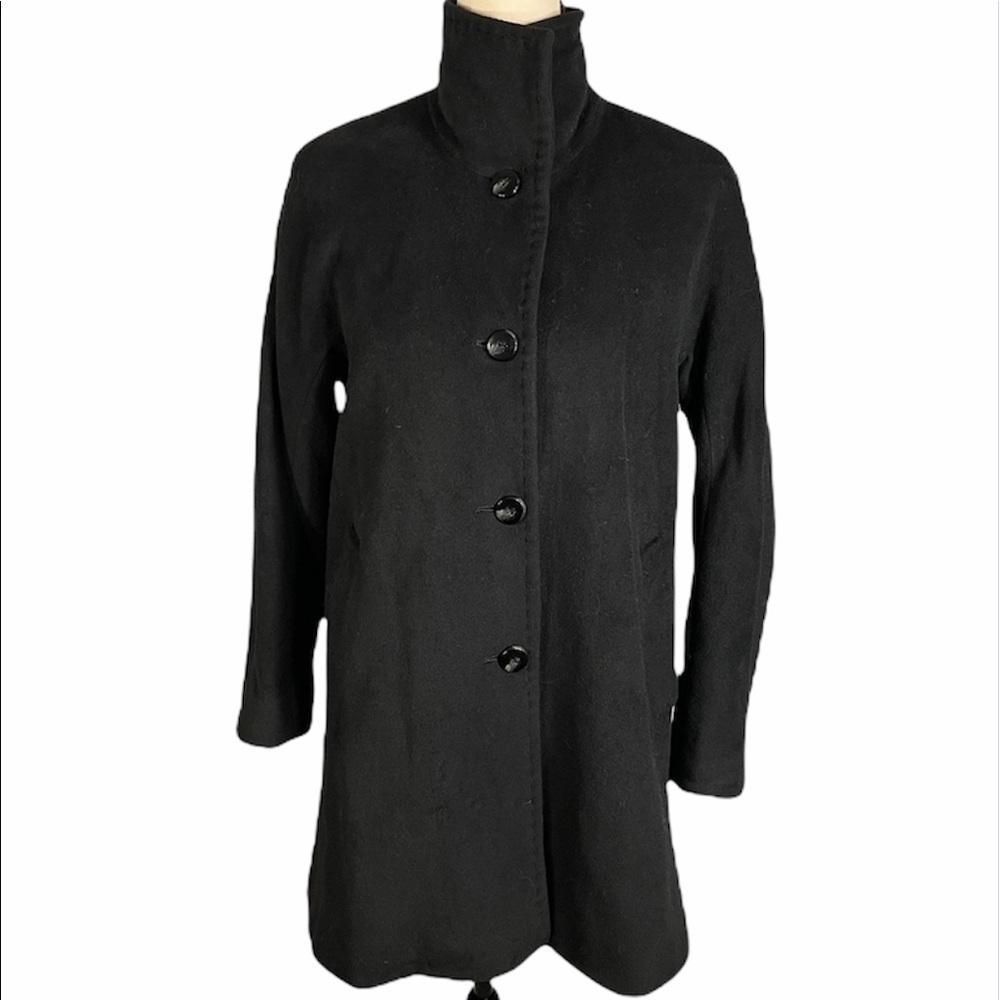 Ellen Tracy Wool & Angora Single Breasted 4-Button Black Car Coat Size 6 Petite